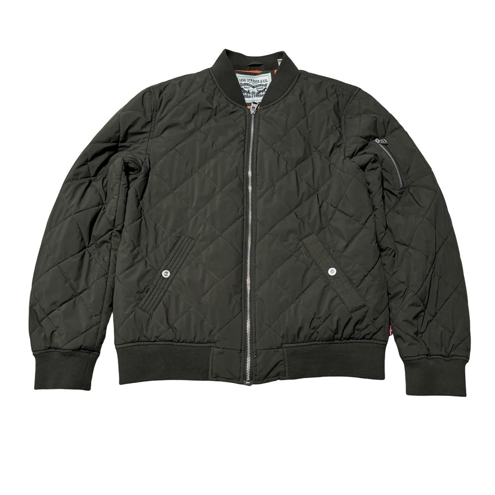 Levi's Men's Diamond Quilted Bomber Jacket Olive Nylon Medium 22 x 26